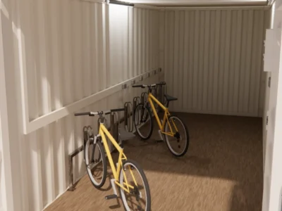 ABRI VÉLOS ÉLECTRIQUES FERMÉ 6 PLACES EN CONTAINER 20 PIEDS