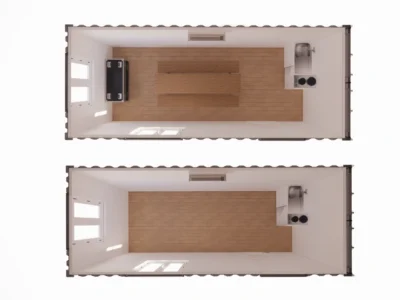 SALLE DE PAUSE AVEC KITCHENETTE 13 M² EN CONTAINER 20 PIEDS