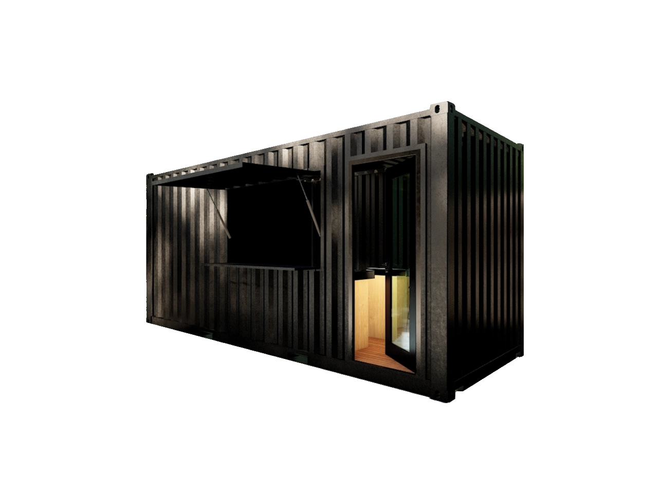 POOL HOUSE EN CONTAINER AVEC AUVENT TYPE BAR POUR CUISINE D’ÉTÉ