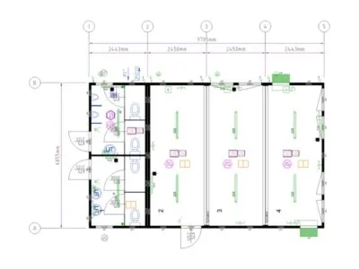 BUNGALOWS SALLE DE PAUSE ET WC SÉPARÉS 59 M²  4 X 20 PIEDS