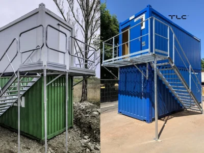 ESCALIER MÉTALLIQUE EXTÉRIEUR POUR CONTAINER | PALIER À L’EXTRÉMITÉ