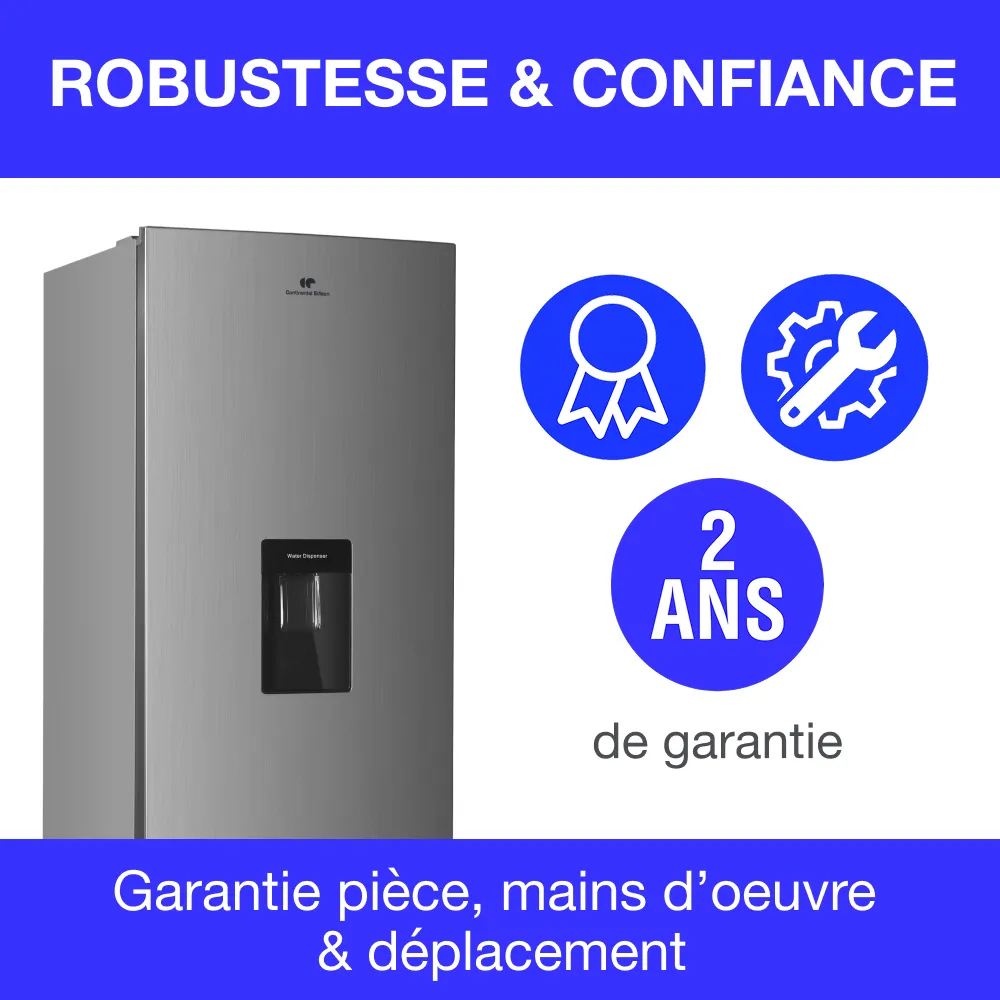 Réfrigérateur congélateur bas CONTINENTAL EDISON - 251L -Total No Frost(Sans givre) - Inox - L 55 cm x H 180 cm
