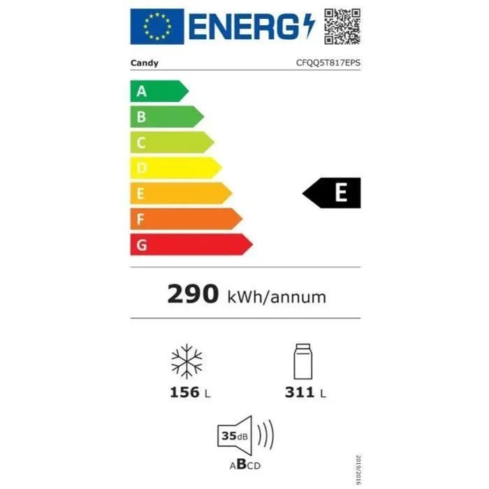 Réfrigérateur multi-portes CANDY CFQQ5T817EPS - 463L (307 + 156L) - No Frost - Classe E - Silver